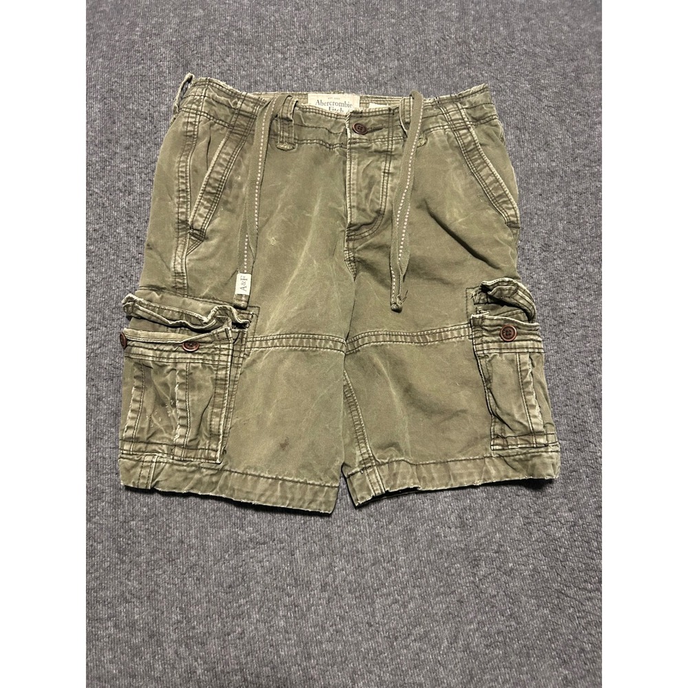 Abercrombie & fitch cargo shorts mens green army fit 30 (tag 28) heavyweight